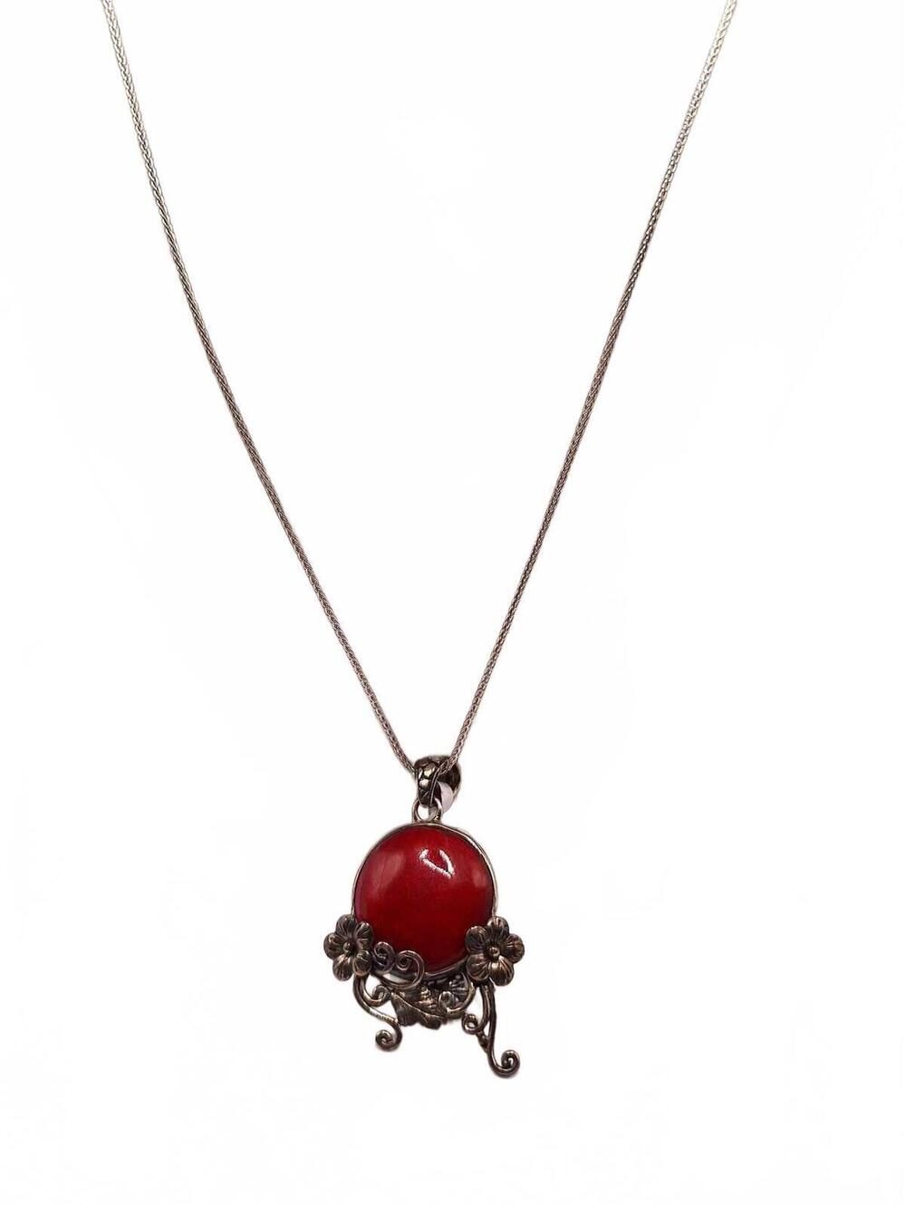 Coral pendant in sterling silver artisan crafted with 24 inch adjustable chain